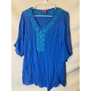 Lilly Pultizer Womens Top Shirt Blouse Cornflower Blue Vneck Tunic Size Small S